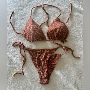 Vix Paula Hermanny Brown Polka Dot Bikini Set triangle top L Brazilian bottom S